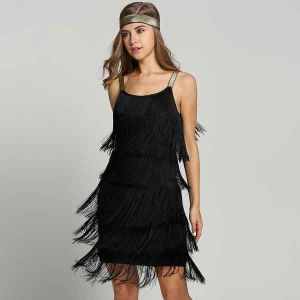 Adult Female Costumes to Hire - 1920's Black GATSBY Flapper Dress - SMALL